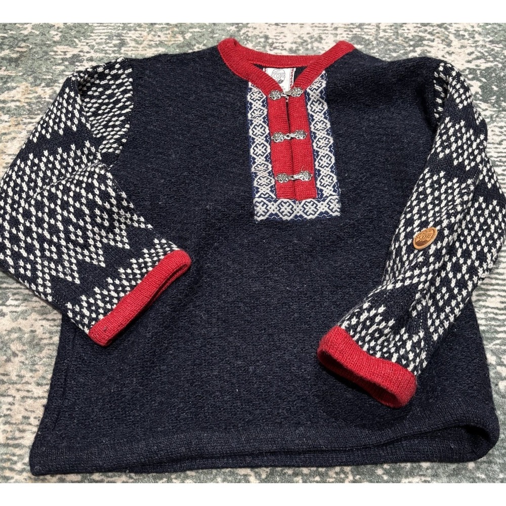 Vintage Score Norwegian Wool Sweater Pewter Clasp‎ SweaterSmall RARE
